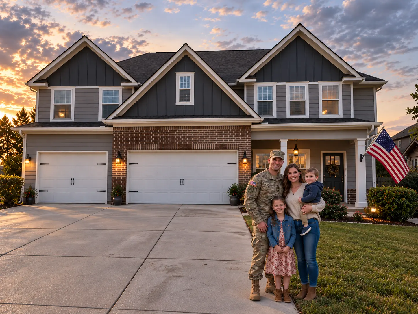 A military family in front of their home in the Augusta, Georgia area